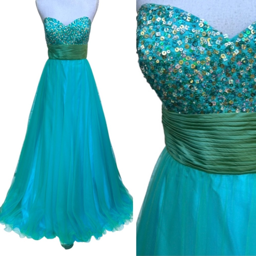 Sequin strapless mermaid gown L 12 14